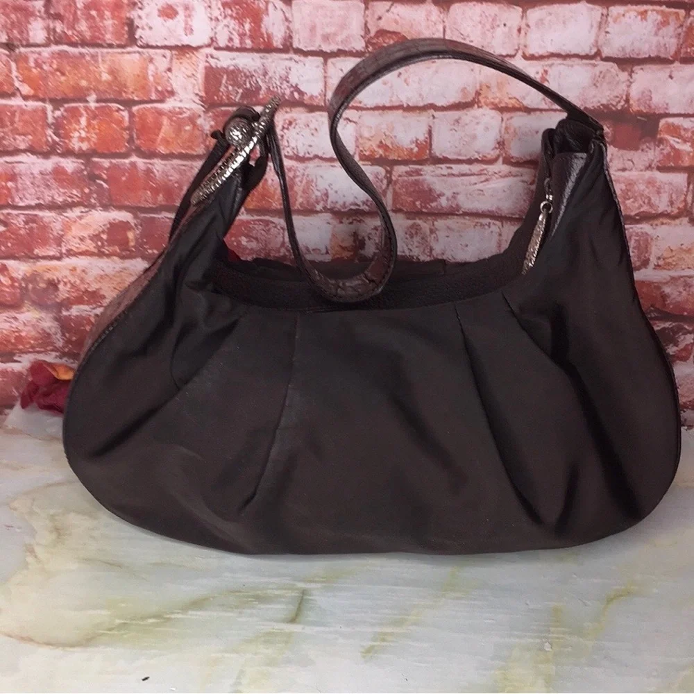 Brighton Large Chocolate  Black  Nylon & Patent Leather Hobo Handbag Pur…